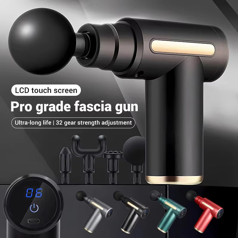 Fascial Massage Gun Electric Percussion Pistol Massager Body Neck Back Deep Tissue Muscle Relaxation Fitness Tool for Shoulder